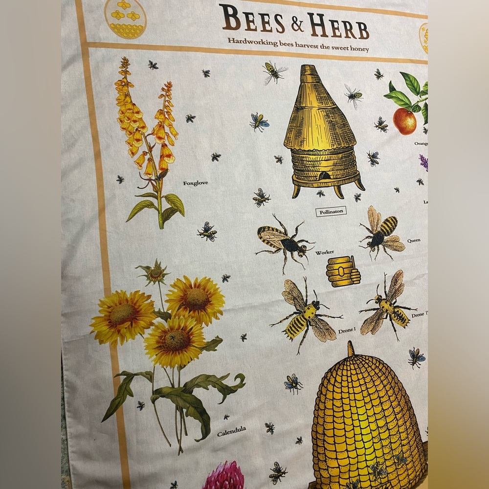 Illustrated Bee and Herb Fabric Tapestry - Picture 7 of 8